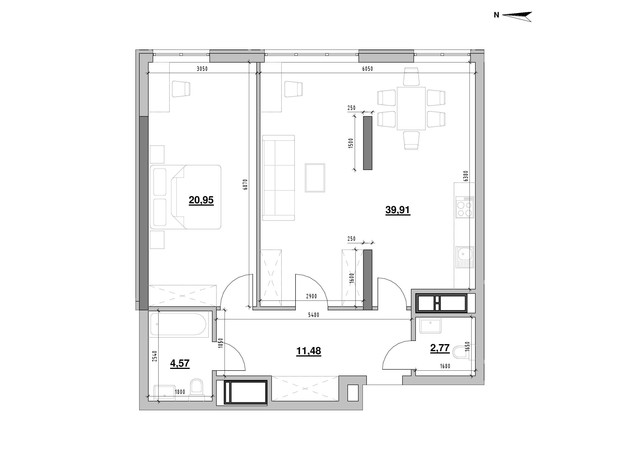 ЖК Nordica Residence: планування 1-кімнатної квартири 79.68 м²
