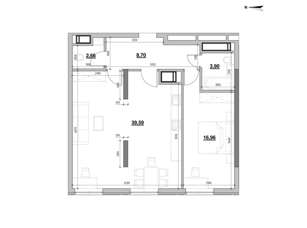 ЖК Nordica Residence: планировка 1-комнатной квартиры 71.81 м²