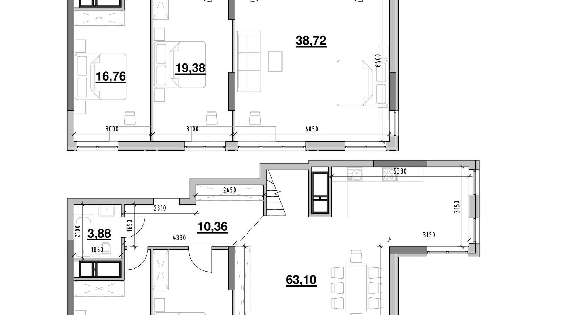 Планування багато­рівневої квартири в ЖК Nordica Residence 222.88 м², фото 564295
