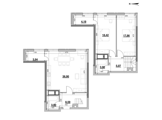 ЖК Nordica Residence: планировка 2-комнатной квартиры 102.77 м²