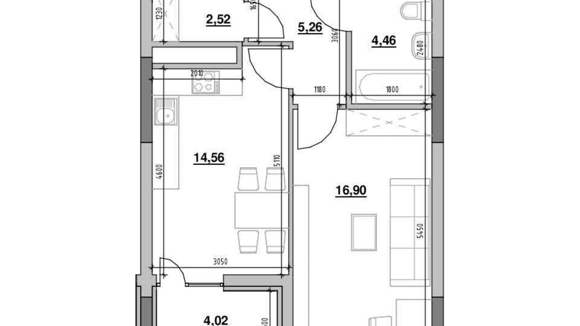 Планування 1-кімнатної квартири в ЖК Nordica Residence 47.72 м², фото 564306