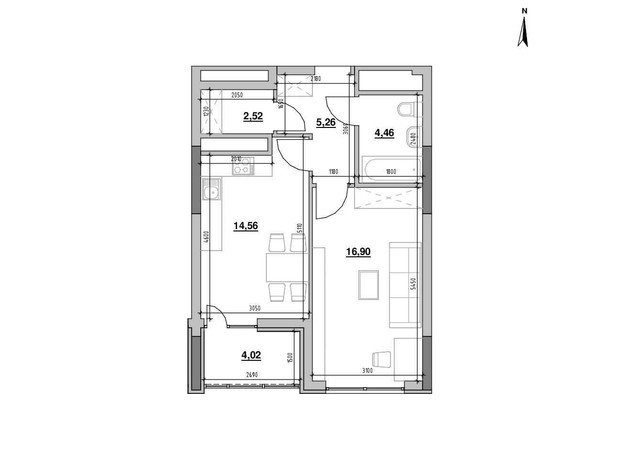 ЖК Nordica Residence: планування 1-кімнатної квартири 47.72 м²