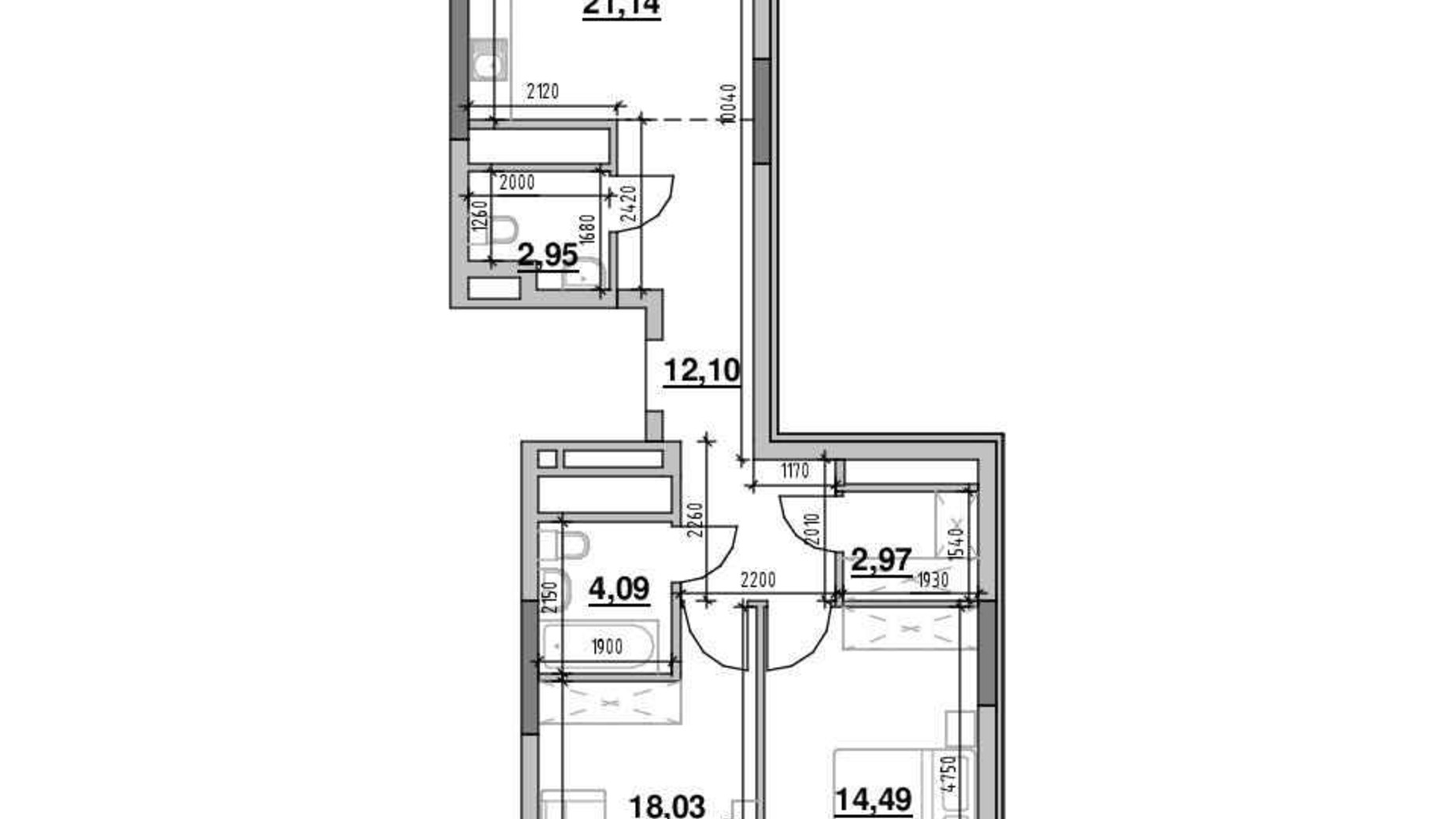 Планування 2-кімнатної квартири в ЖК Nordica Residence 79.79 м², фото 564307