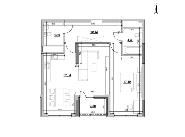 ЖК Nordica Residence: планировка 1-комнатной квартиры 72.85 м²