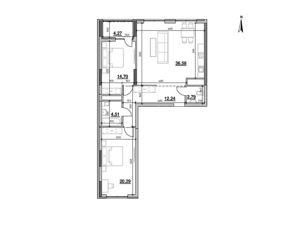 ЖК Nordica Residence: планування 2-кімнатної квартири 95.37 м²