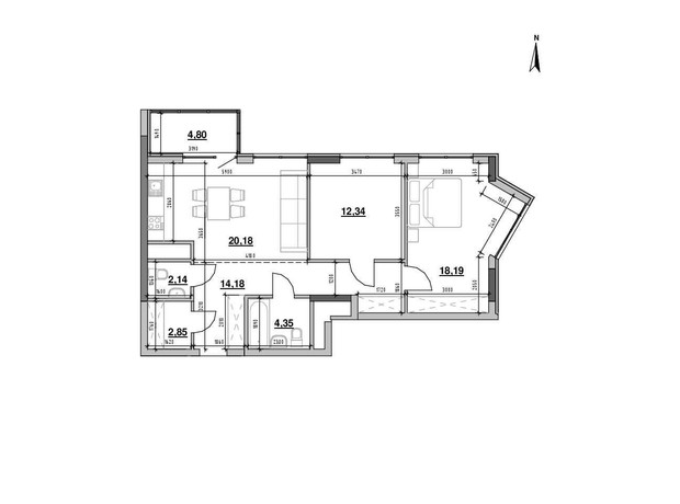 ЖК Nordica Residence: планування 2-кімнатної квартири 79.03 м²