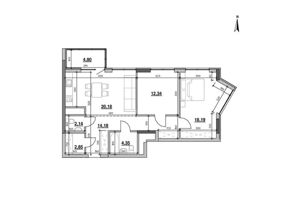 ЖК Nordica Residence: планування 2-кімнатної квартири 79.03 м² ЖК Nordica Residence: планування 2-кімнатної квартири 79.03 м²