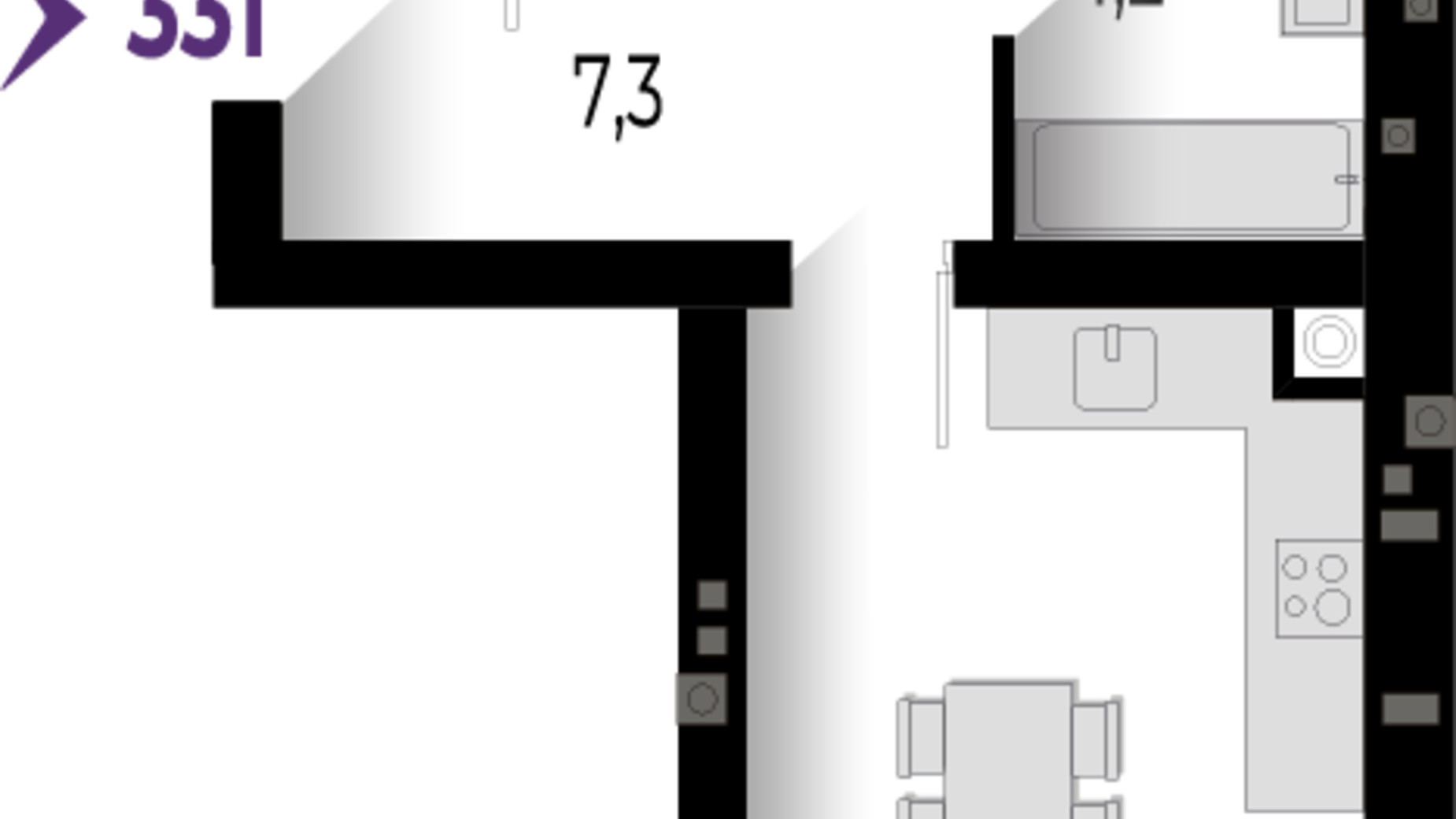 Планировка 3-комнатной квартиры в ЖК Wawel 67 м², фото 564670