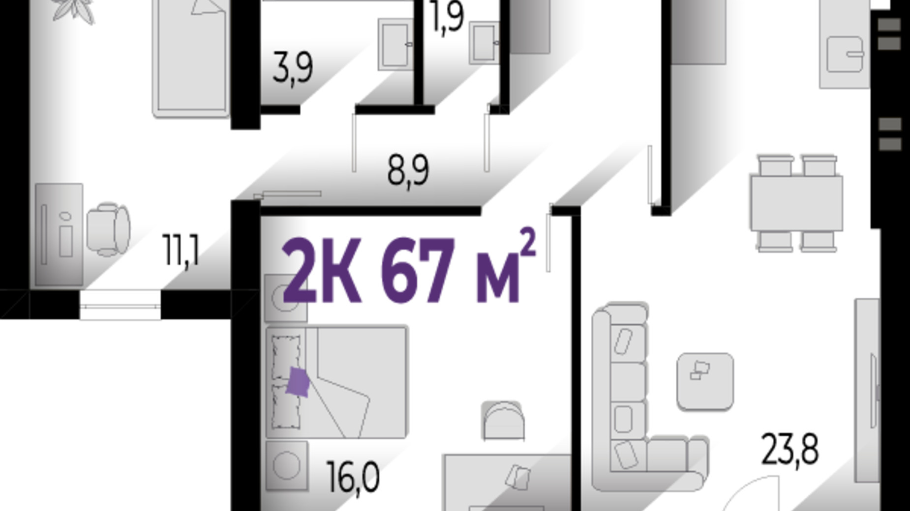 Планировка 2-комнатной квартиры в ЖК Wawel 67 м², фото 564680