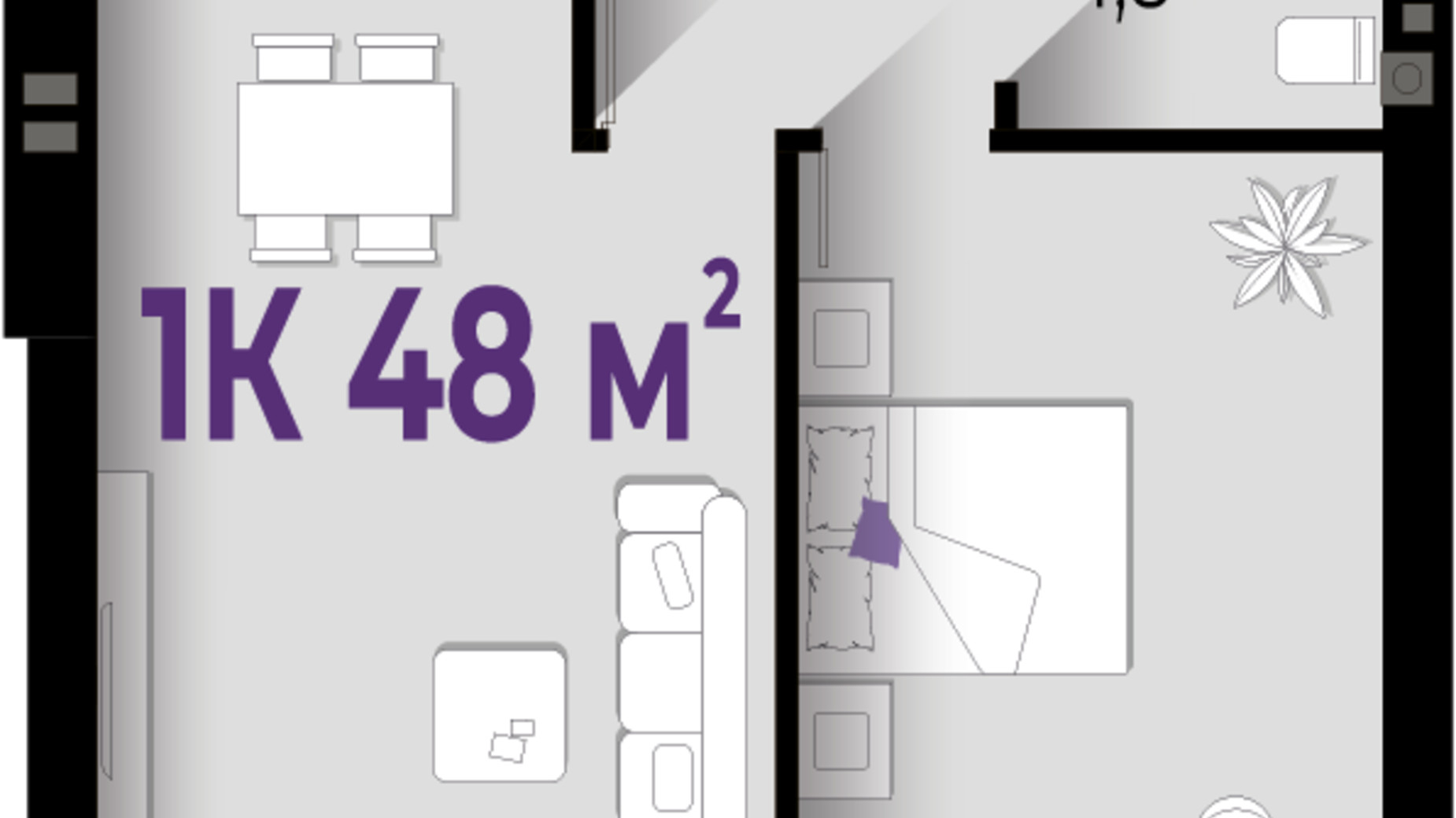 Планування 1-кімнатної квартири в ЖК Wawel 48 м², фото 564685