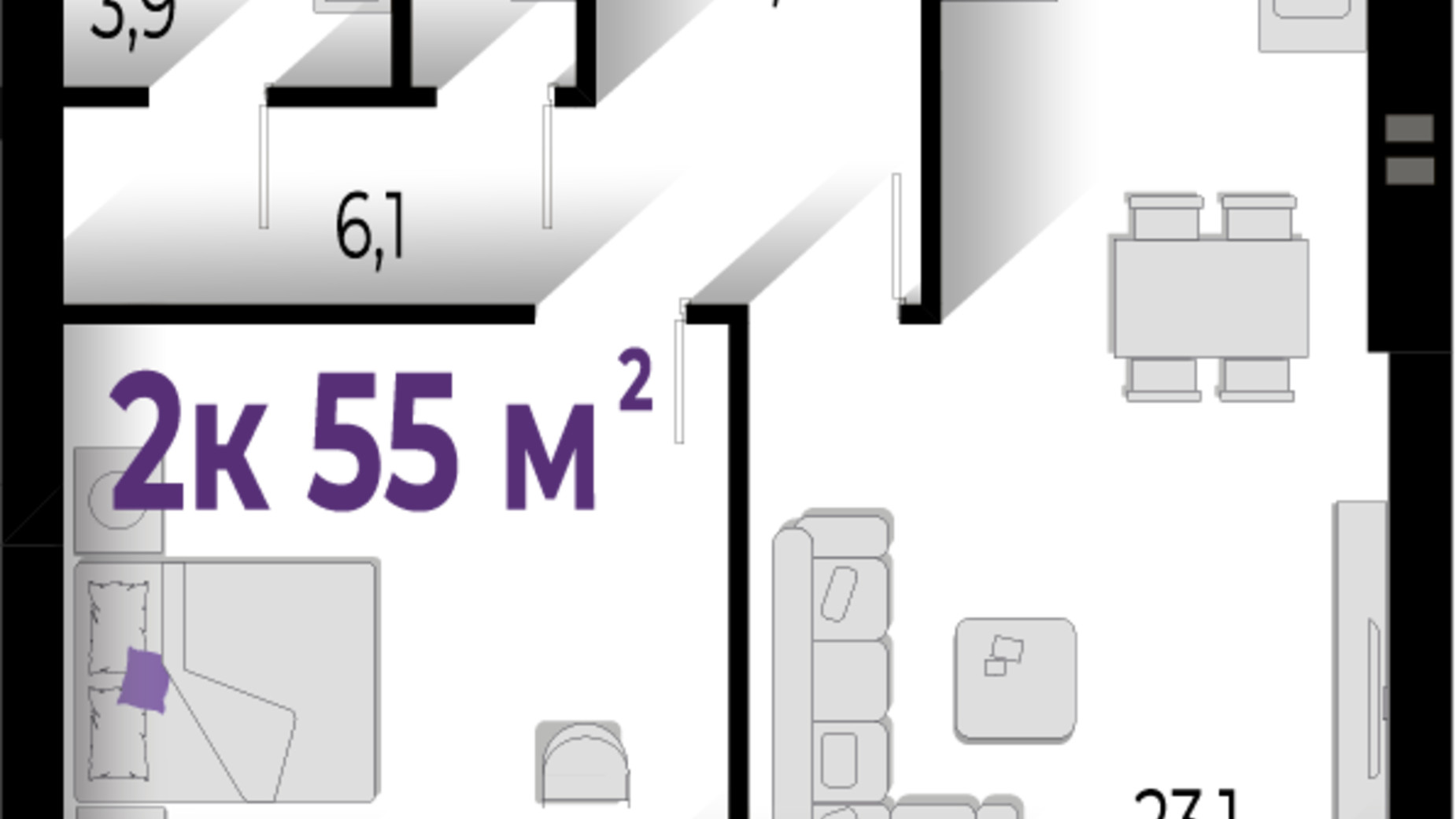 Планировка 2-комнатной квартиры в ЖК Wawel 55 м², фото 564687