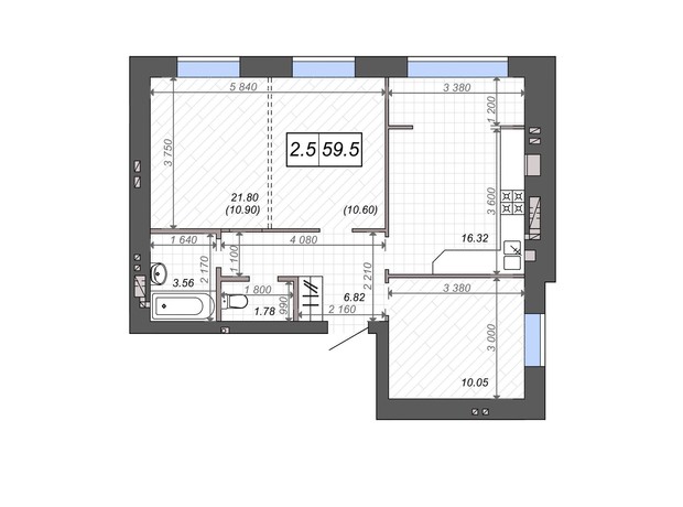 ЖК Новые Метры PARK: планировка 2-комнатной квартиры 61.5 м²