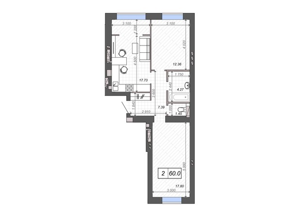 ЖК Нові Метри PARK: планування 2-кімнатної квартири 62.2 м²