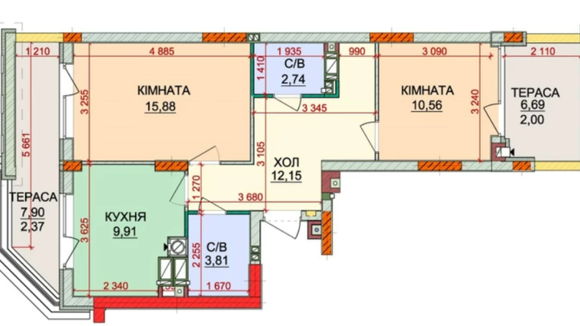Планировка 2-комнатной квартиры в ЖК Лесная сказка-2 60 м², фото 564724