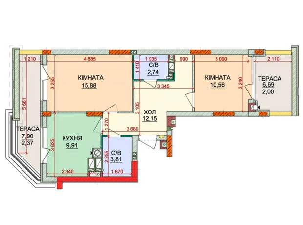 ЖК Лісова казка-2: планування 2-кімнатної квартири 60 м²