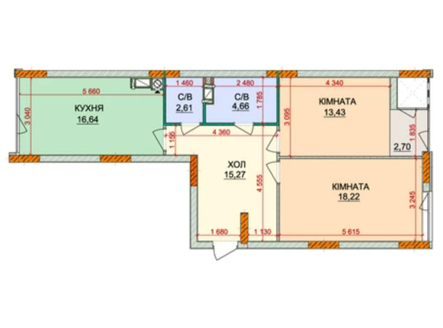 ЖК Лесная сказка-2: планировка 2-комнатной квартиры 78 м²