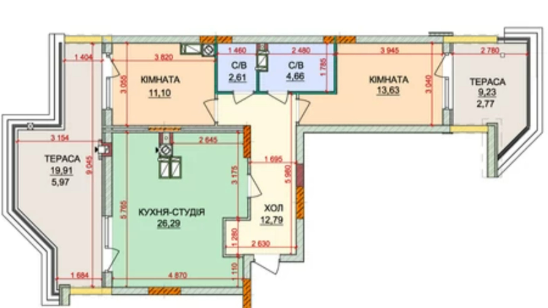 Планировка 2-комнатной квартиры в ЖК Лесная сказка-2 80 м², фото 564728