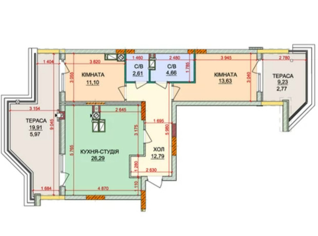 ЖК Лісова казка-2: планування 2-кімнатної квартири 80 м²