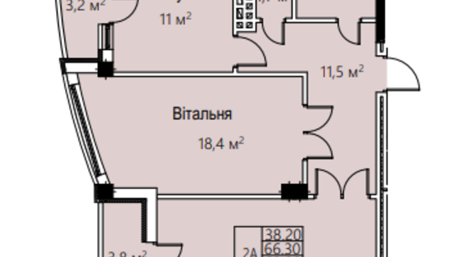 Планування 2-кімнатної квартири в ЖК Трускавецька Фортеця 71.5 м², фото 564831