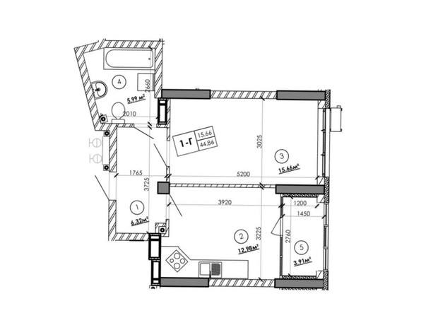 ЖК Star City: планування 1-кімнатної квартири 45.15 м²