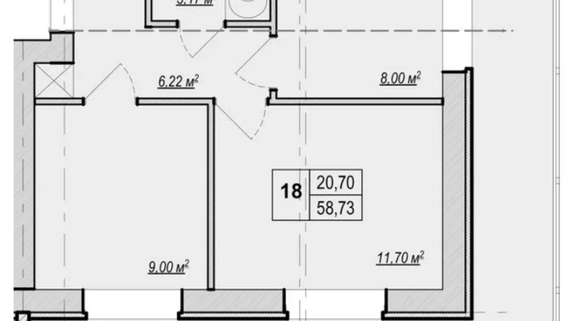 Планування 2-кімнатної квартири в ЖК Метро парк 59.2 м², фото 564874