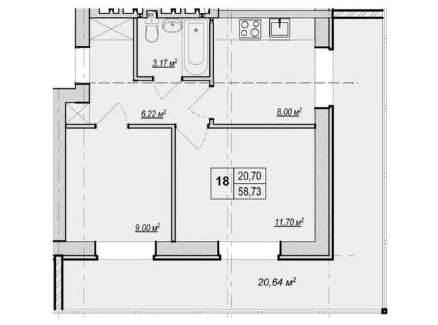 ЖК Метро парк: планування 2-кімнатної квартири 59.2 м²