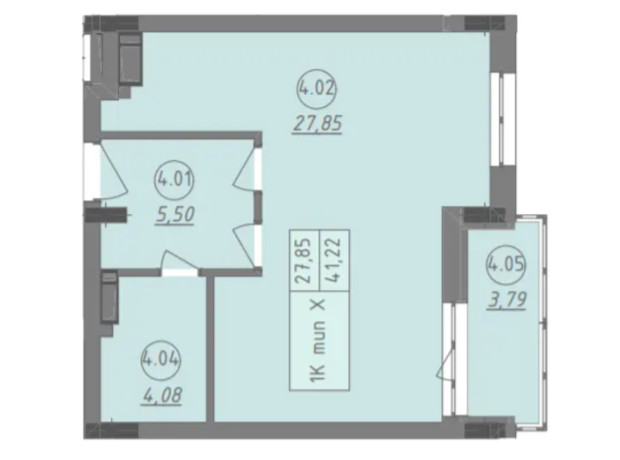 ЖК Променада: планування 1-кімнатної квартири 41.23 м²