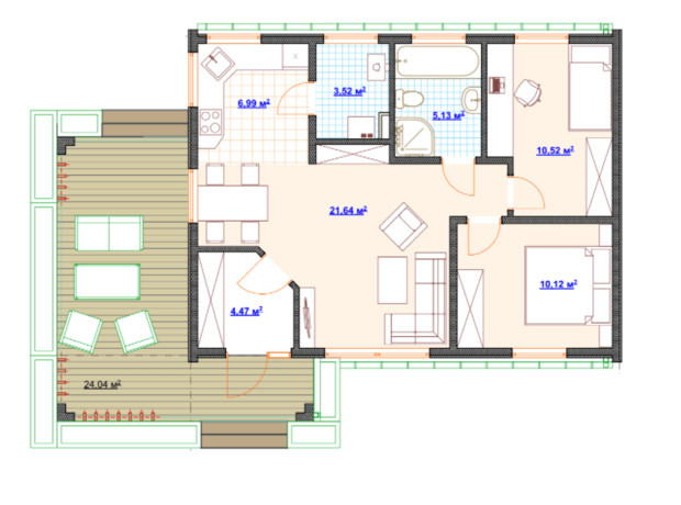 КГ Hausplusland Колонщина: планировка 2-комнатной квартиры 87 м²