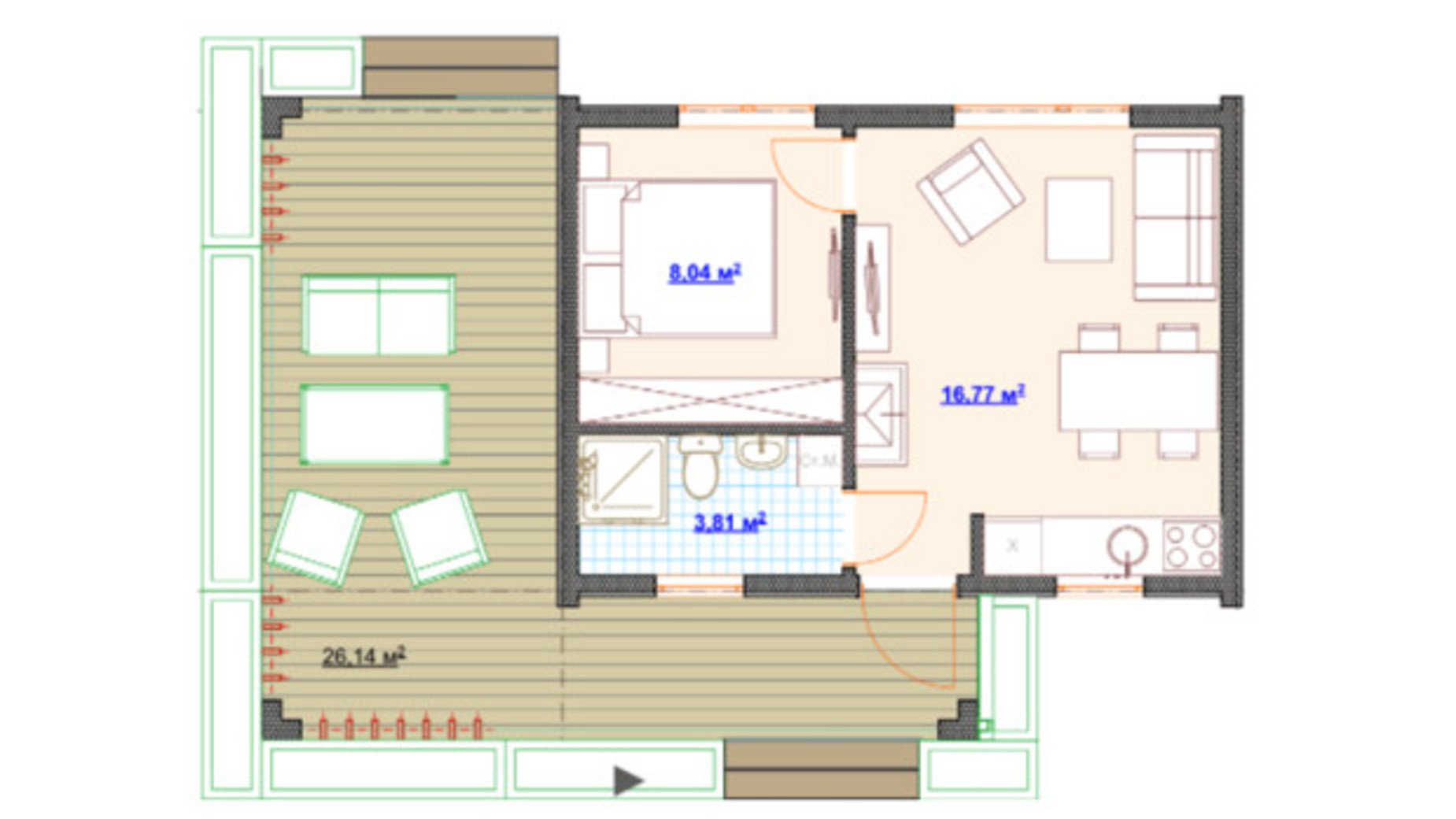 Планування котеджу в КМ Hausplusland Залісся 54.76 м², фото 565105