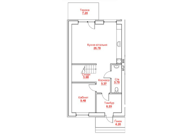 Таунхаус Сосновый Бор: планировка 2-комнатной квартиры 68.7 м²