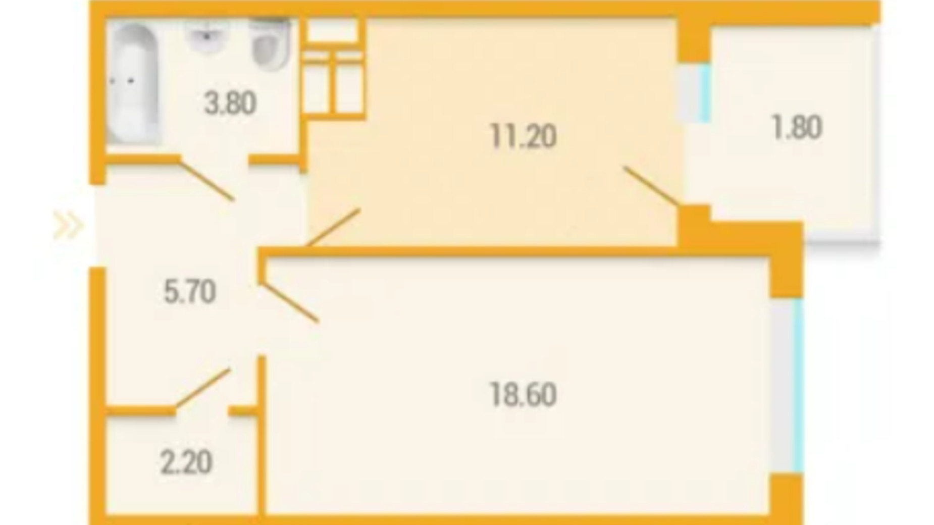 Планування 1-кімнатної квартири в ЖК Караваєві Дачі 50 м², фото 565207