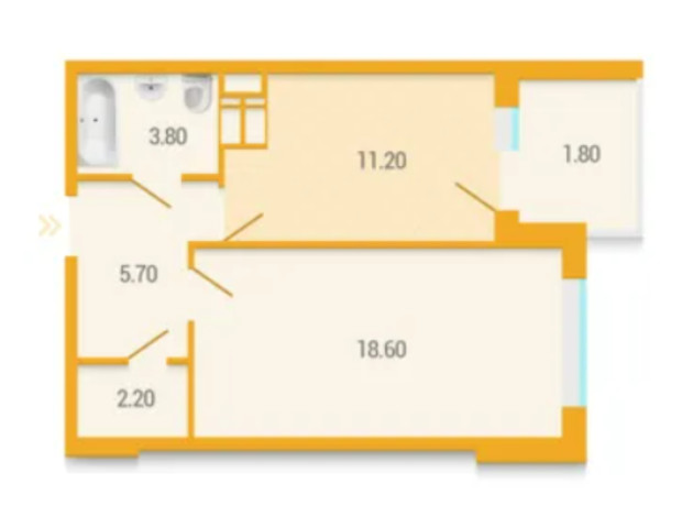 ЖК Караваевы Дачи: планировка 1-комнатной квартиры 50 м²