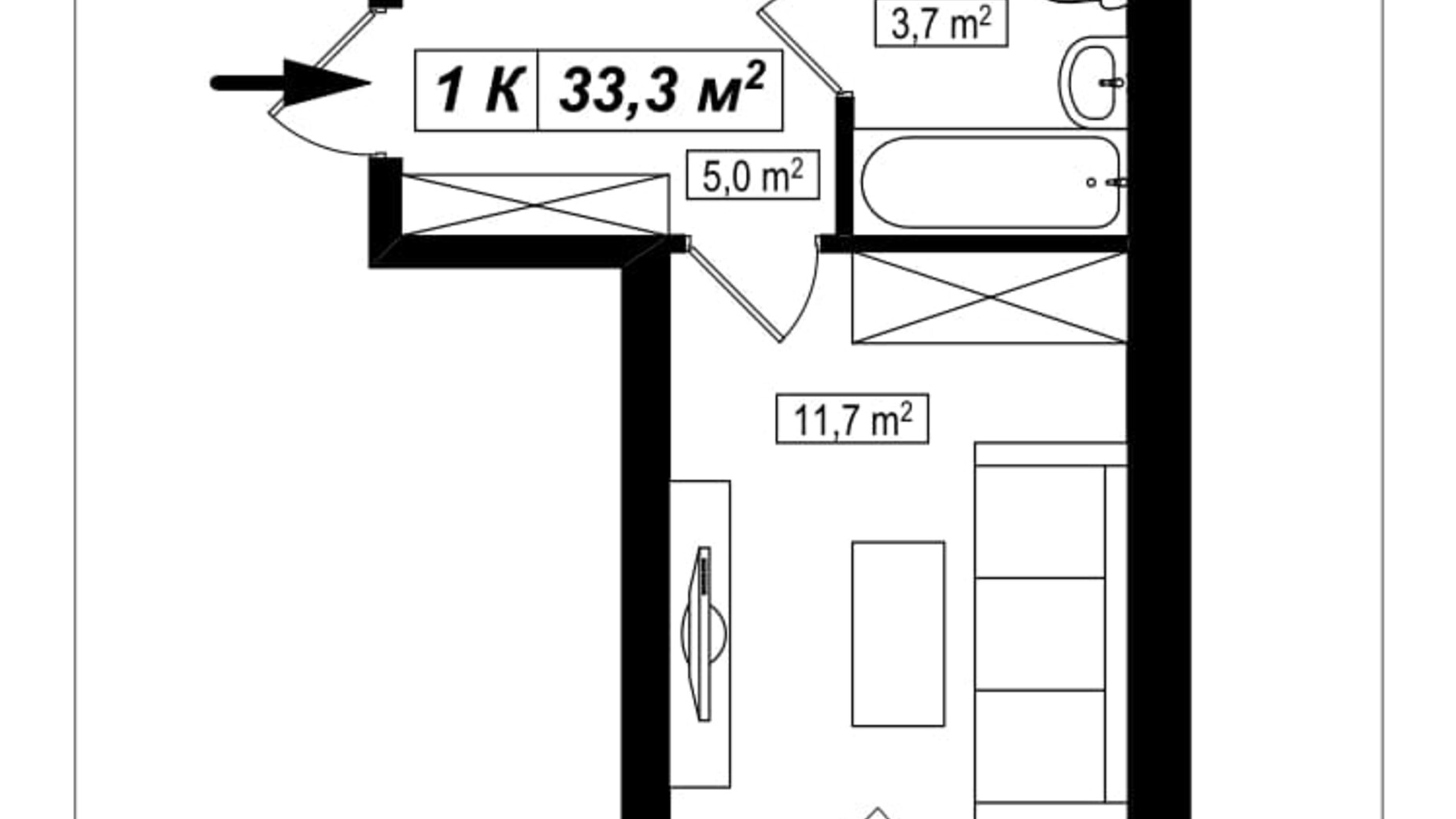 Планування 1-кімнатної квартири в ЖК Амстердам 32.3 м², фото 565268