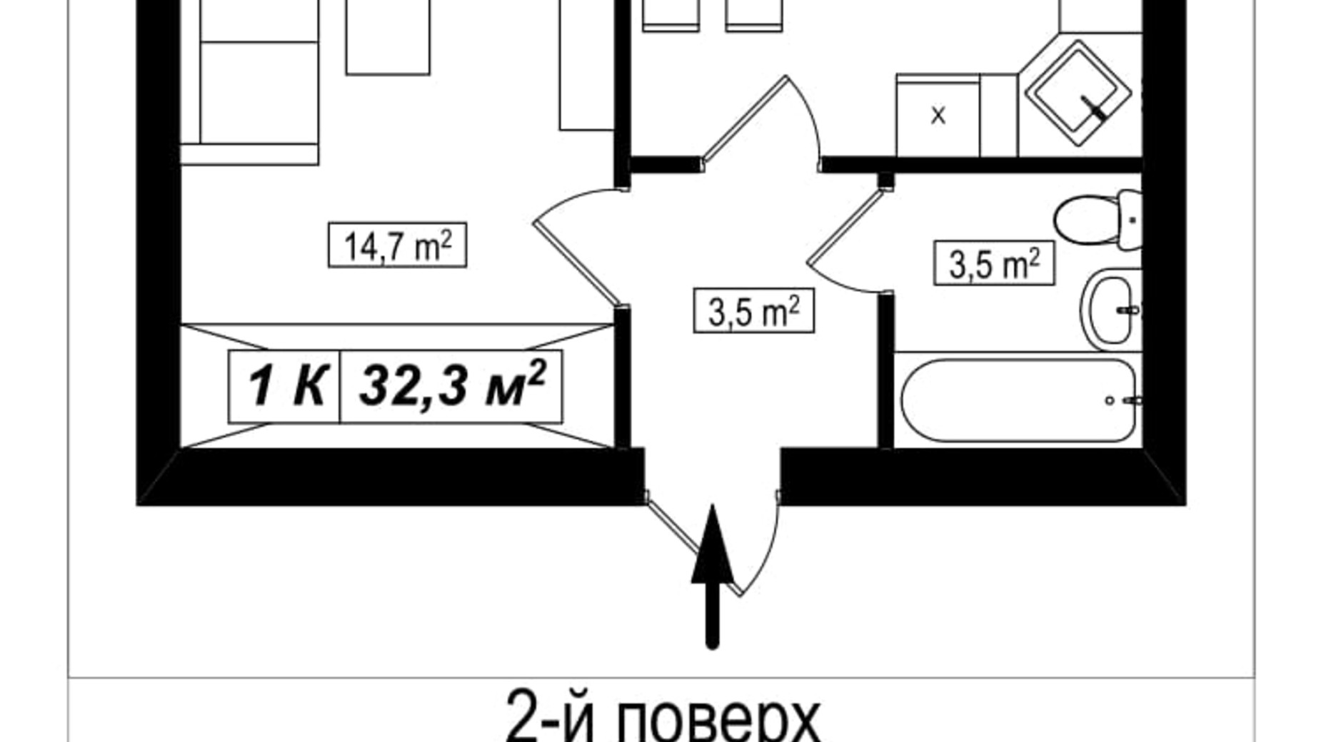 Планування 1-кімнатної квартири в ЖК Амстердам 32.3 м², фото 565272