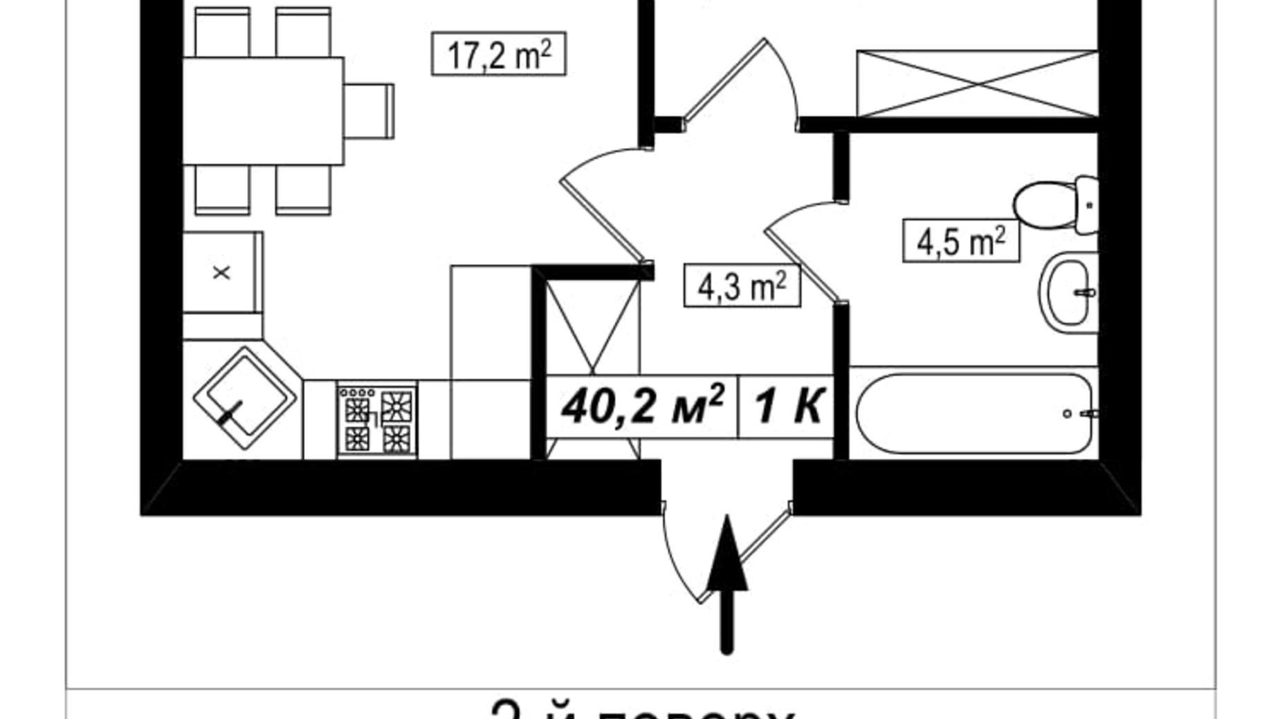 Планування 1-кімнатної квартири в ЖК Амстердам 40.2 м², фото 565281