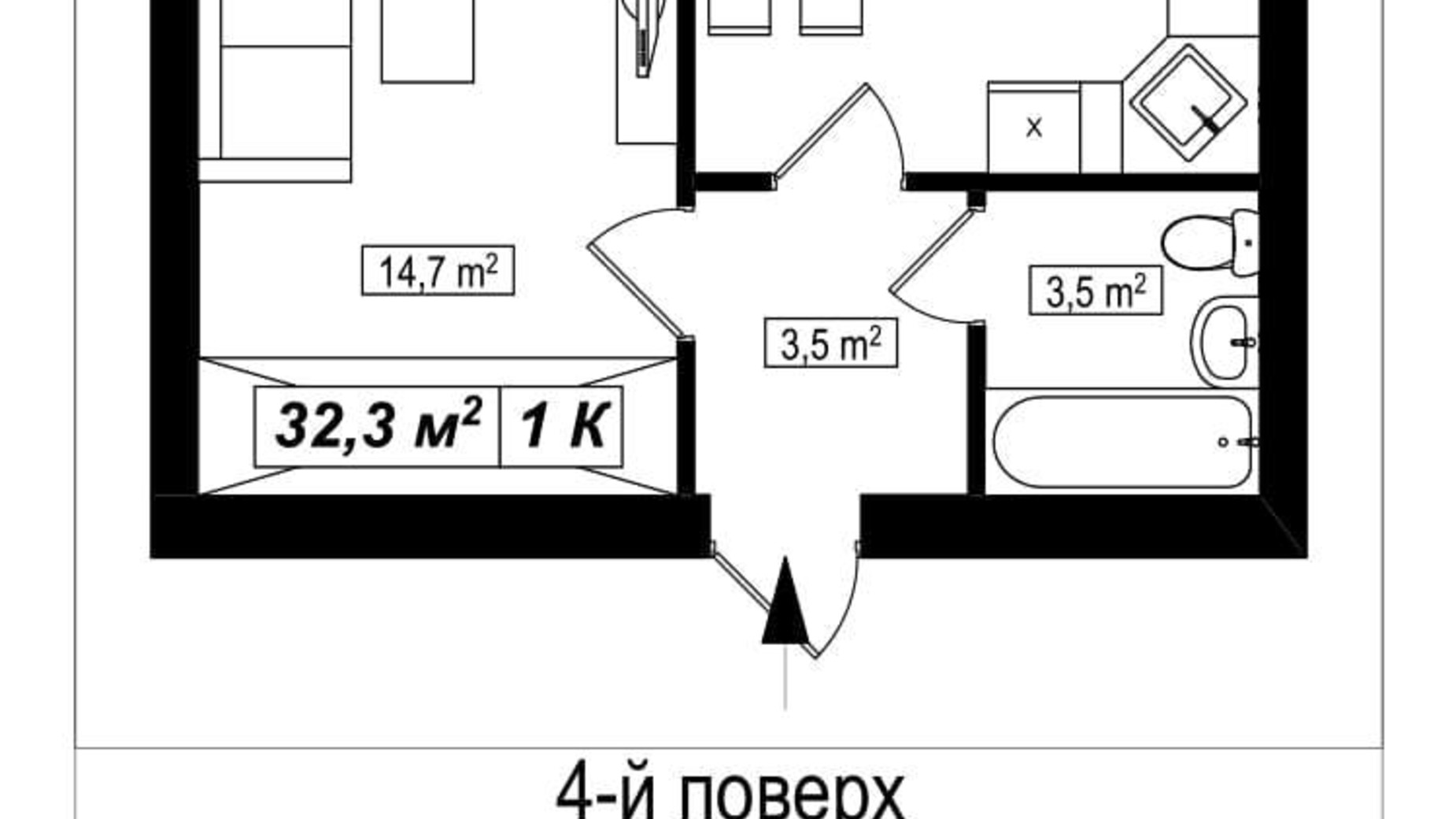 Планировка 1-комнатной квартиры в ЖК Амстердам 32.3 м², фото 565282