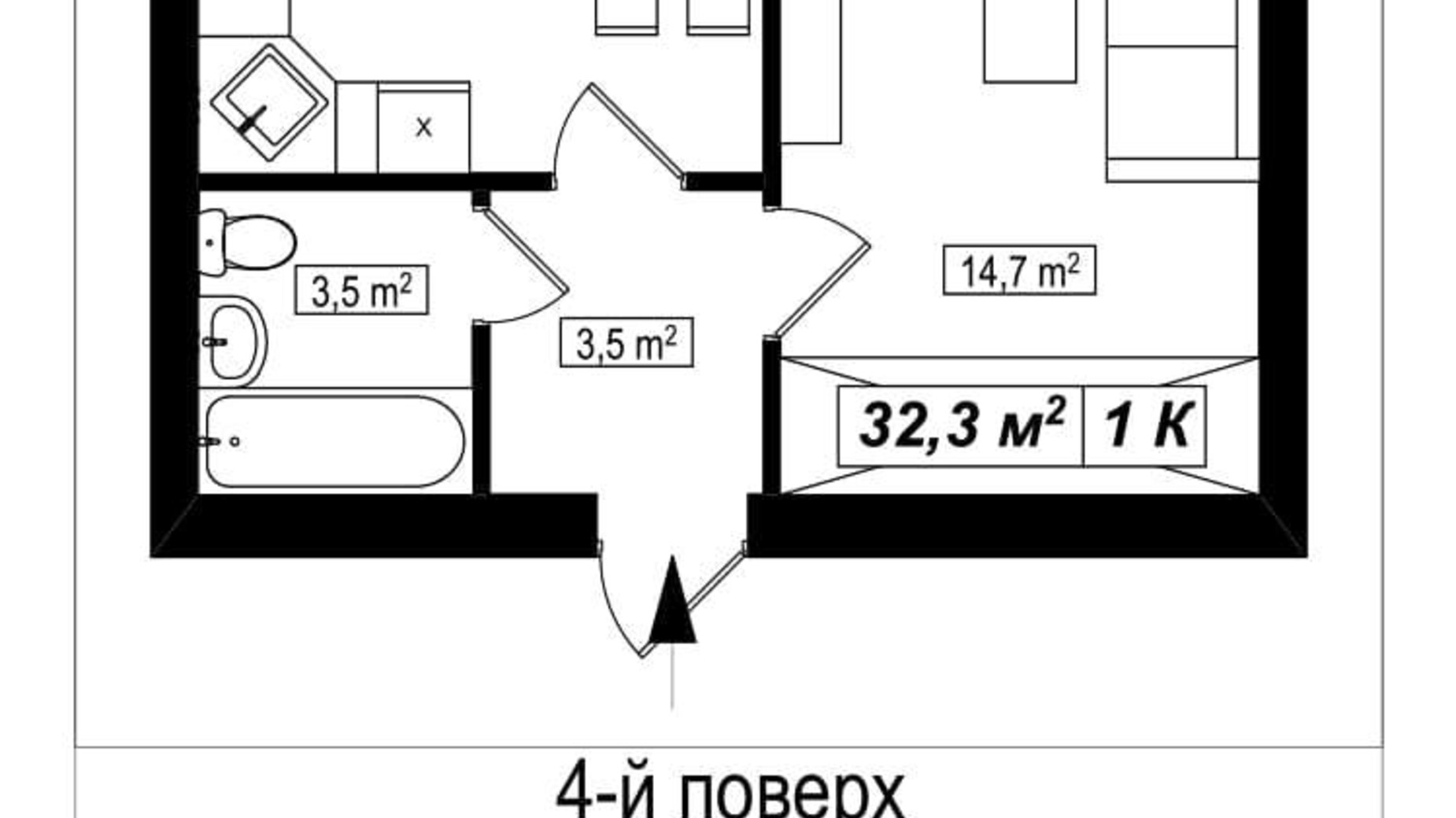 Планировка 1-комнатной квартиры в ЖК Амстердам 32.3 м², фото 565284