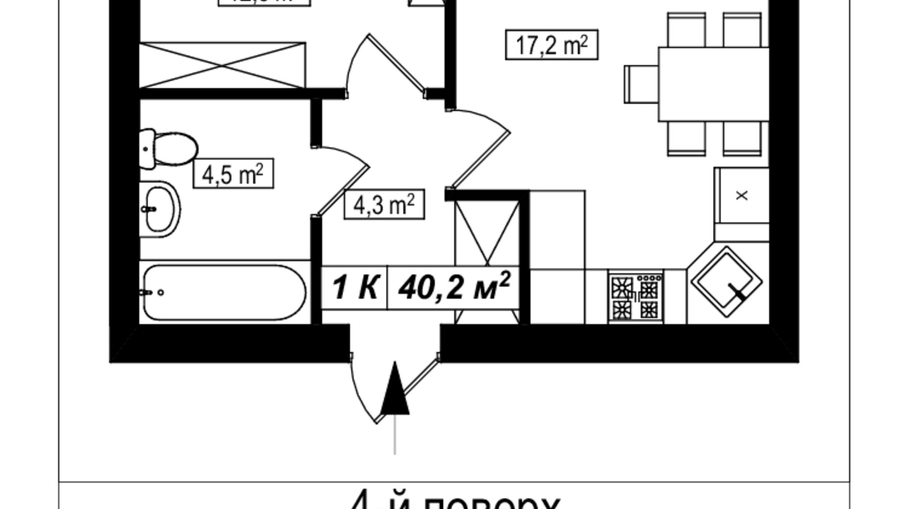 Планування 1-кімнатної квартири в ЖК Амстердам 40.2 м², фото 565286