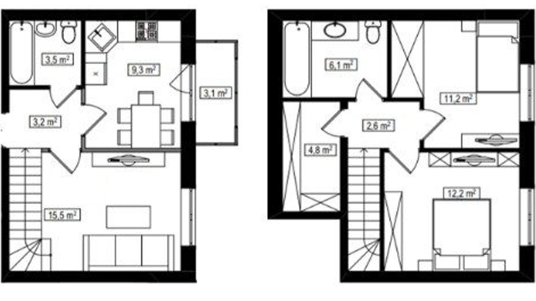 Планировка много­уровневой квартиры в ЖК Амстердам 69.3 м², фото 565291