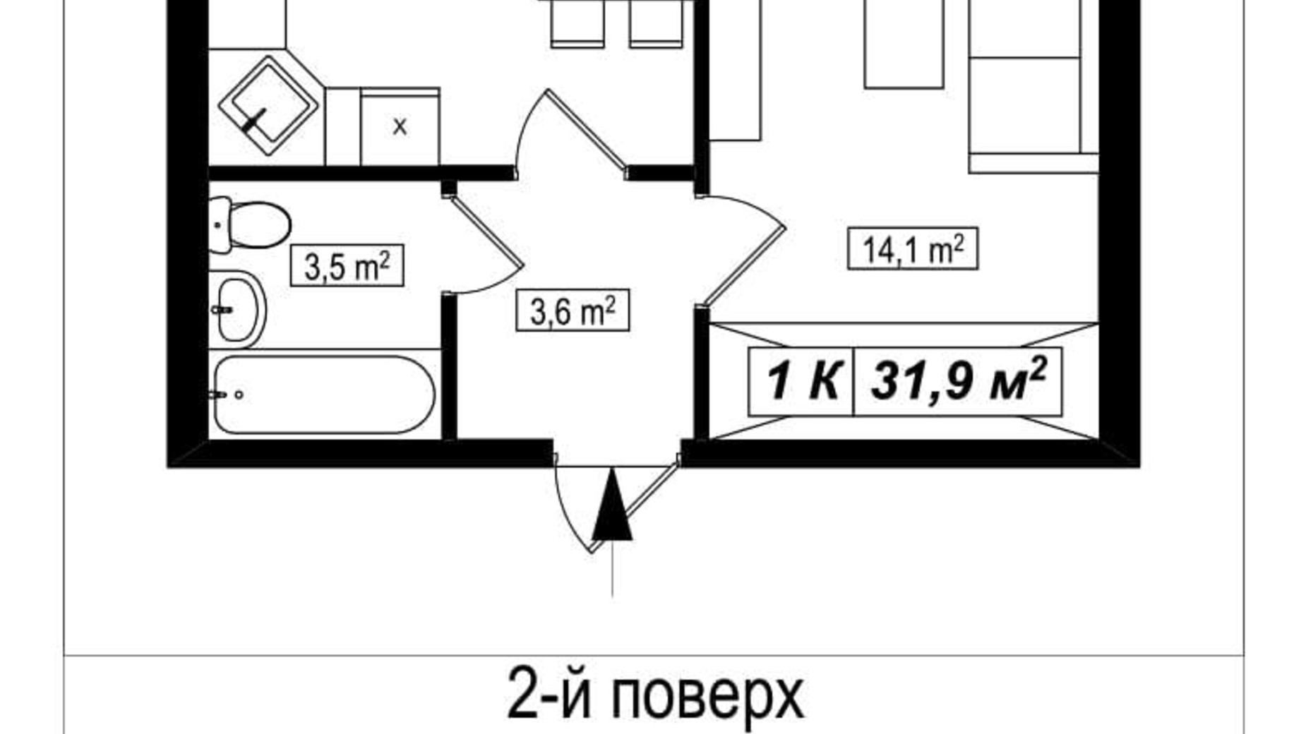 Планування 1-кімнатної квартири в ЖК Амстердам 31.9 м², фото 565297