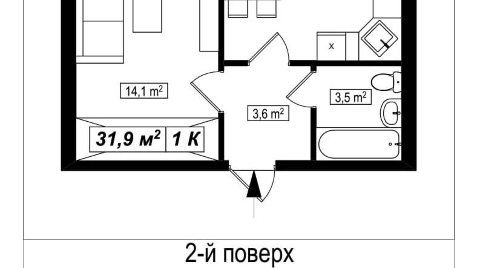 Планировка 1-комнатной квартиры в ЖК Амстердам 31.9 м², фото 565298