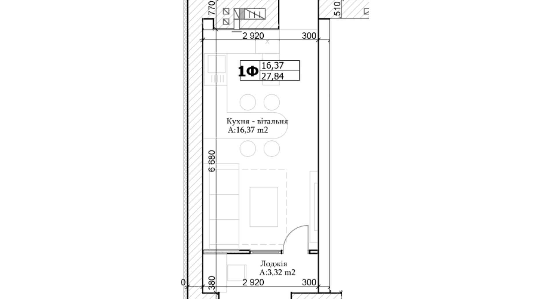 Планування 1-кімнатної квартири в ЖК GL Club 27 м², фото 565306