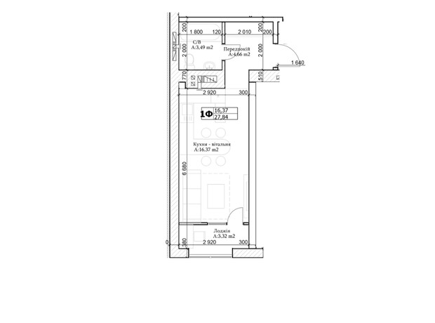 ЖК GL Club: планировка 1-комнатной квартиры 27 м²