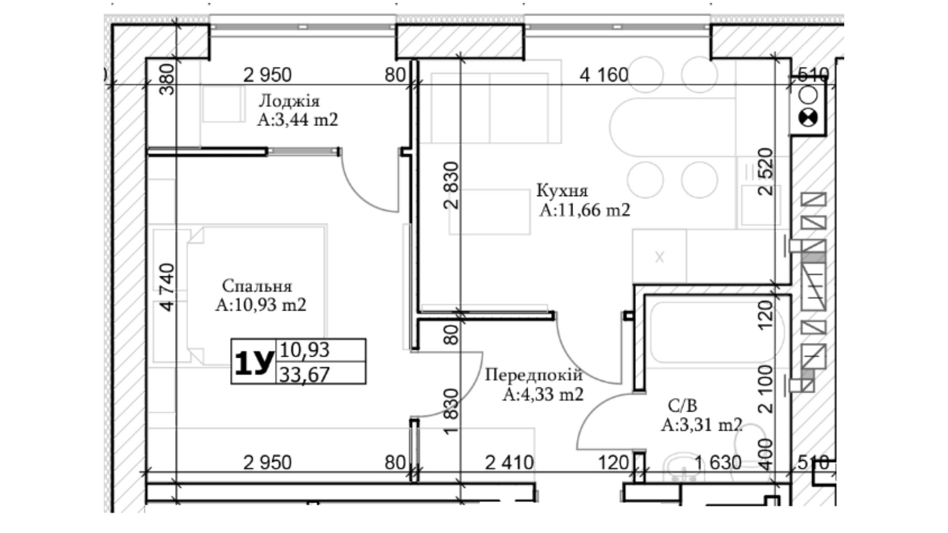 Планировка 1-комнатной квартиры в ЖК GL Club 33 м², фото 565307
