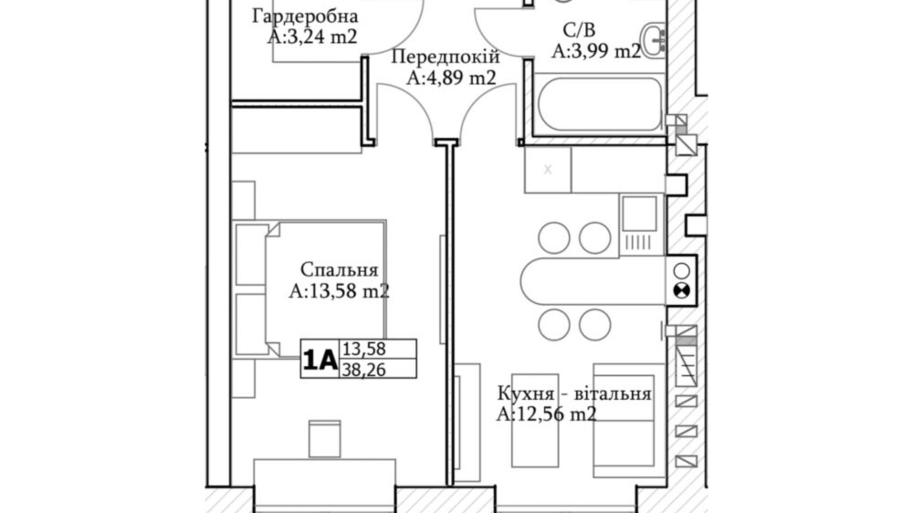 Планировка 1-комнатной квартиры в ЖК GL Club 38 м², фото 565309