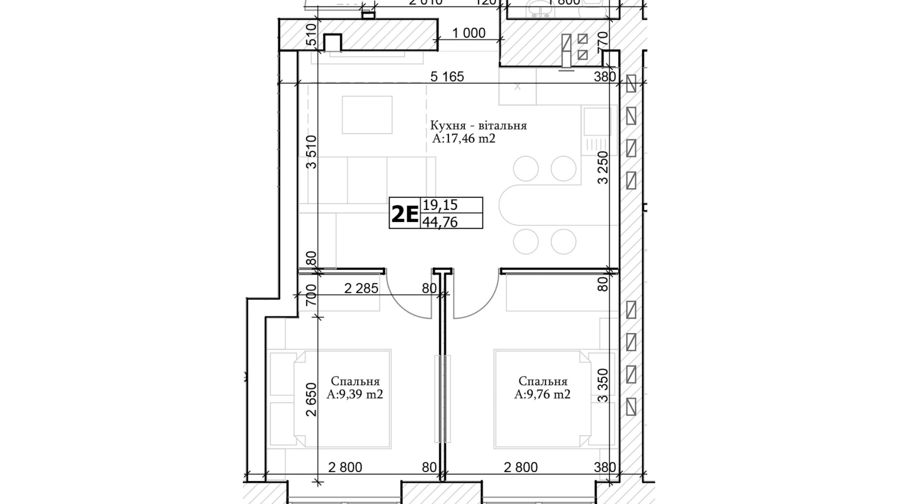 Планування 2-кімнатної квартири в ЖК GL Club 44 м², фото 565310