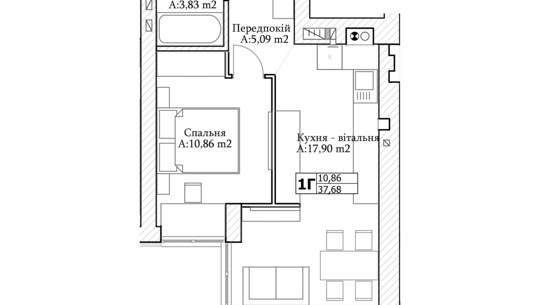 Планування 1-кімнатної квартири в ЖК GL Club 37 м², фото 565315