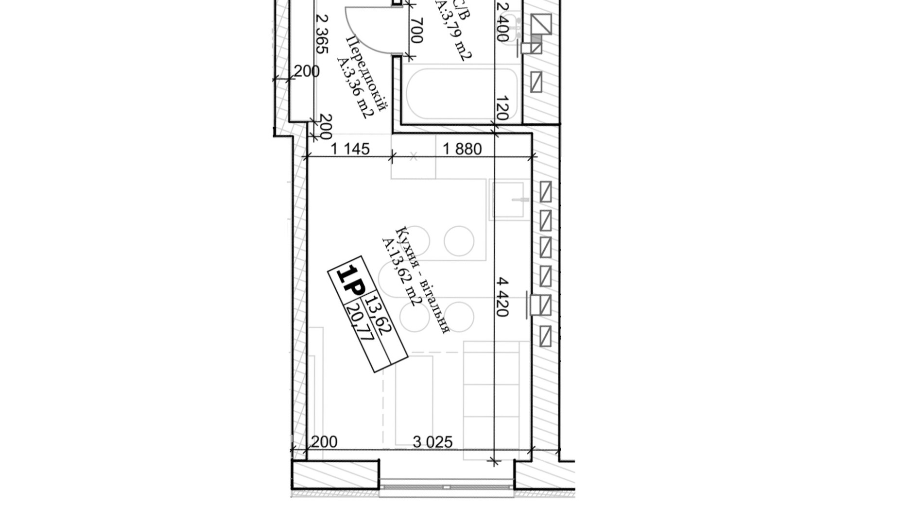 Планування 1-кімнатної квартири в ЖК GL Club 20 м², фото 565319