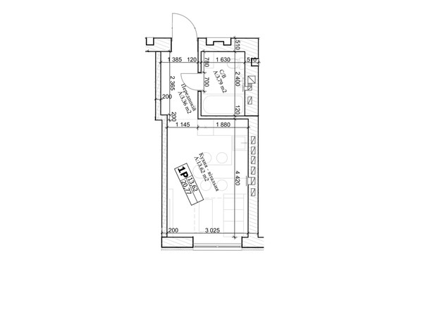 ЖК GL Club: планировка 1-комнатной квартиры 20 м²