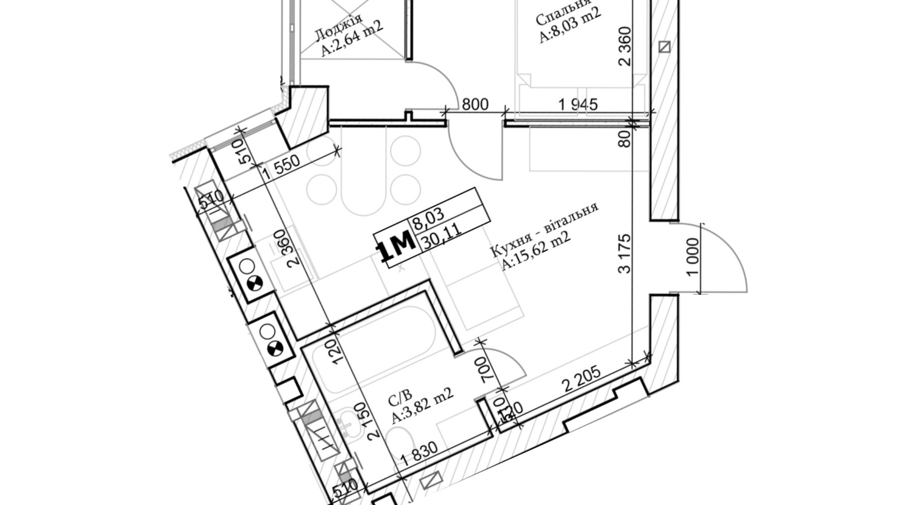 Планировка 1-комнатной квартиры в ЖК GL Club 30 м², фото 565320